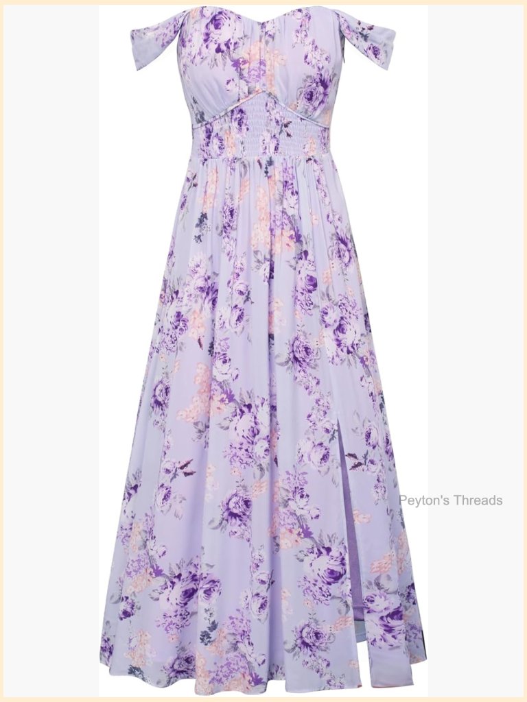 Women's Floral Maxi Off Shoulder Dress With Pockets Flowy A-Line Chiffon